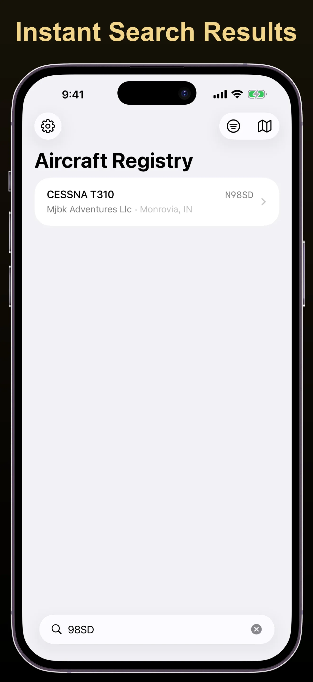 ACE Tailboard search results showing matching aircraft